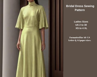 Wedding Guest Maxi Dress Sewing Pattern,range of size options US 2 to 30 and XS to 4XL,Suitable A0- A4-US Letter paper format
