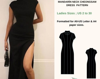 China Cheongsam Dress Pattern,Chinese Vintage Dress,Tea Ceremony,mandarin neck-Ladies Size ;( US2 to 30 )-EU(XS to 4XL)