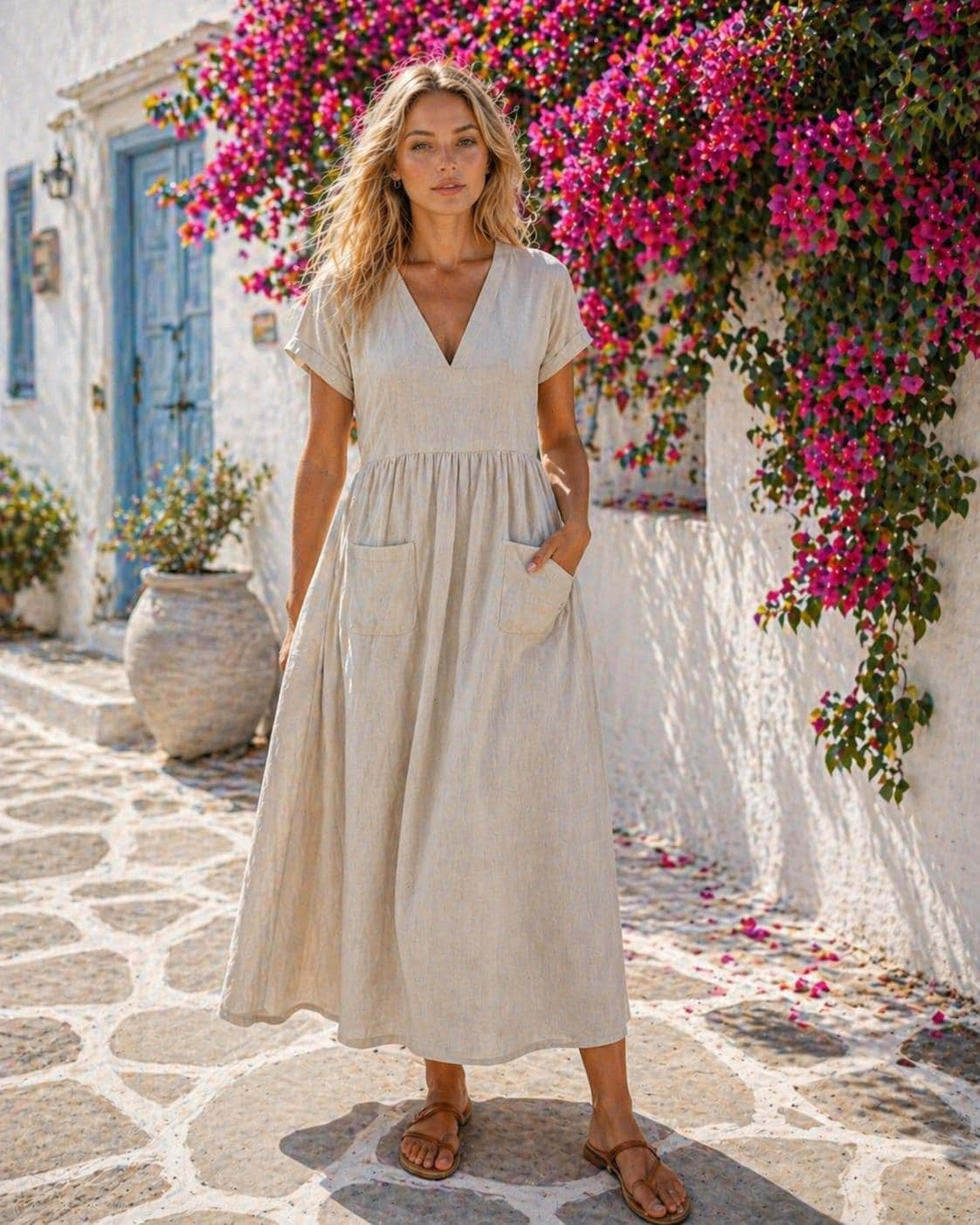 f&f linen dress Sleeveless Linen Blend Maxi Dress