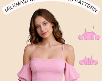 Naaipatroon melkmeisje blouse pdf | Cottagecore off-shoulder toppatroon | Patroon crop top | Blouse met spaghettibandjes | | XS-XXL