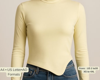 Asymmetrical Blouse Sewing Pattern | Long Sleeve Knit Top PDF | Modern Minimalist Shirt Pattern | Women’s Jersey Blouse | DIY Fashion Sewing