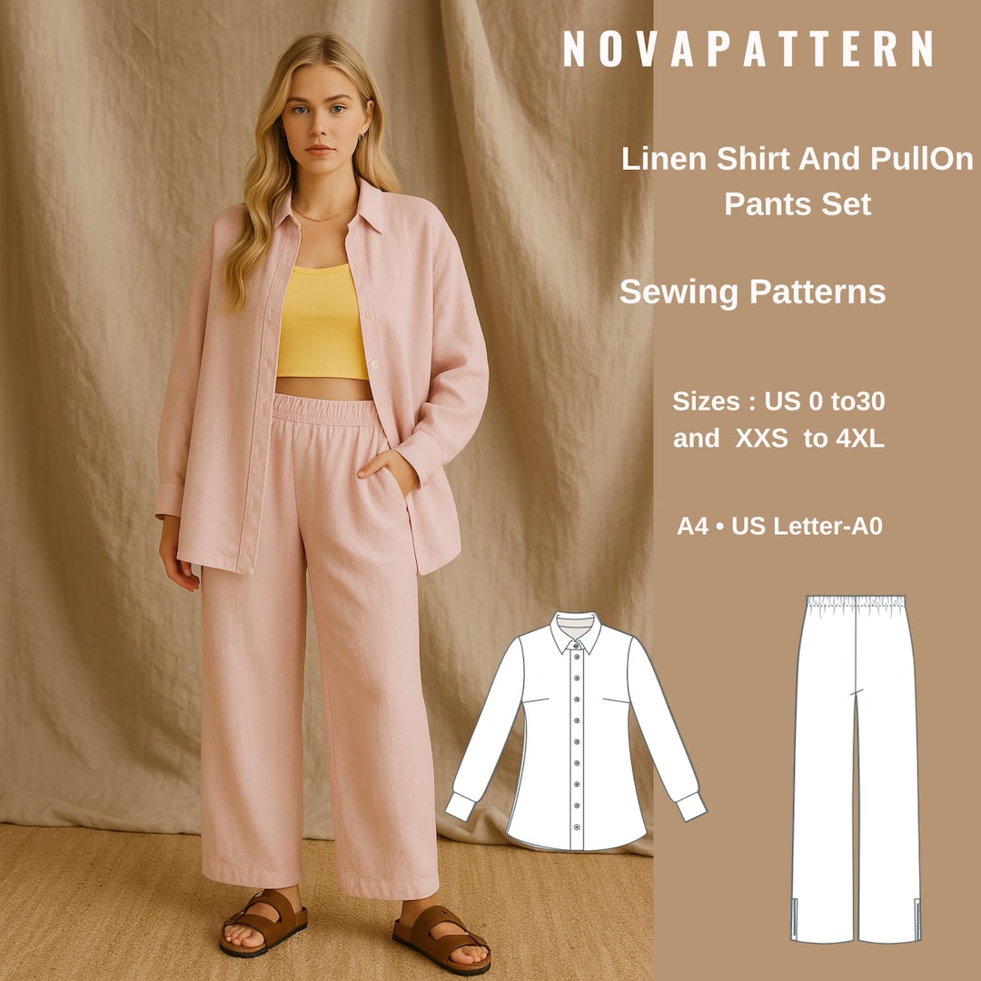 Linen Shirt and Pullon Pants Sewing Pattern: Loose Fit Summer Set (PDF ...
