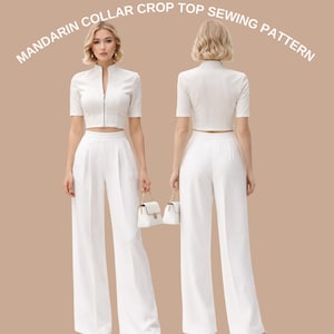 Stehkragen Crop Top Schnittmuster | Kurzarm Reißverschluss Bluse | Modern Minimalist Outfit |PDF Schnittmuster für Frauen ; US 2 bis 30