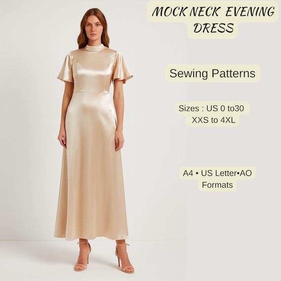 formal dress pdf pattern Alia Satin Maxi Evening Dress Sewing Pattern PDF Digital Pattern