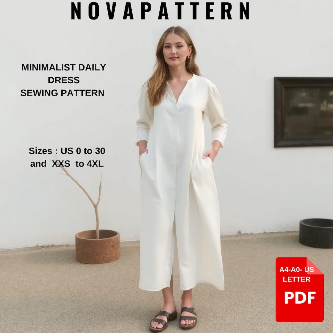 Women Cotton and Linen Long Sleeve Buttons Stitching Plain Midi Dress main image 0