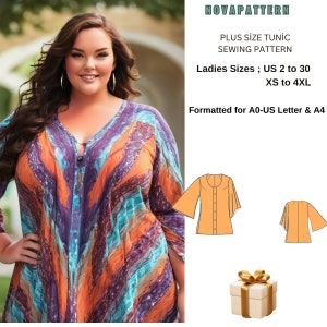 Plus Size Tunic Sewing Pattern -Suitable for A0- A4 -US Letter// Ladies SizesUS 2 to 30