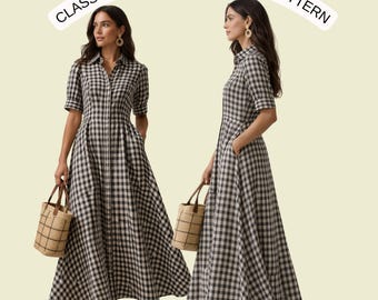 Patrón de costura clásico para vestido camisero, patrón PDF para vestido midi abotonado, vestido de lino o algodón, tallas: de la 2 a la 30 de EE. UU. - A4 A0 Carta de EE. UU.