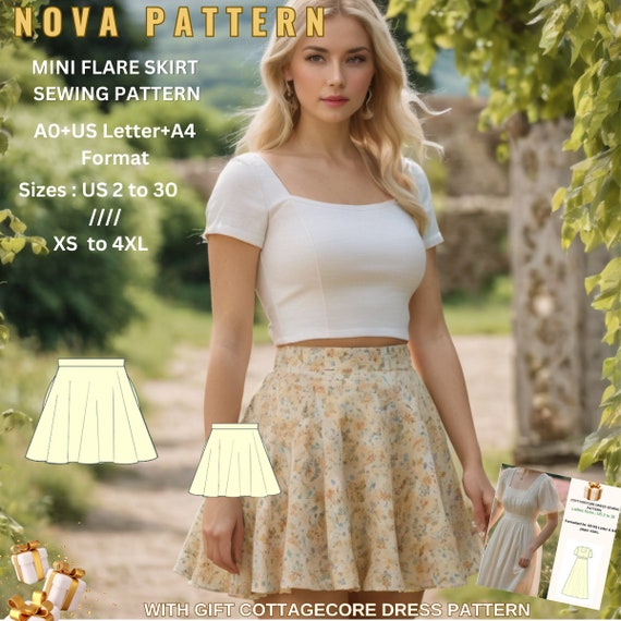 Mini Flare Skirt Sewing Pattern suitable for A0 US LETTER A4 Ladies Size US 2 to 30 xs to 4xl Etsy