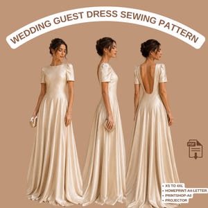 Wedding Guest Dress Sewing Pattern PDF, Open Back Formal Gown Pattern, Floor Length Evening Dress, Bridal Guest Dress A4 A0