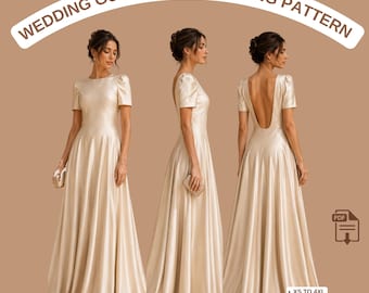 Formal Gown Sewing Pattern, Open Back Evening Dress, Floor Length (PDF Download)