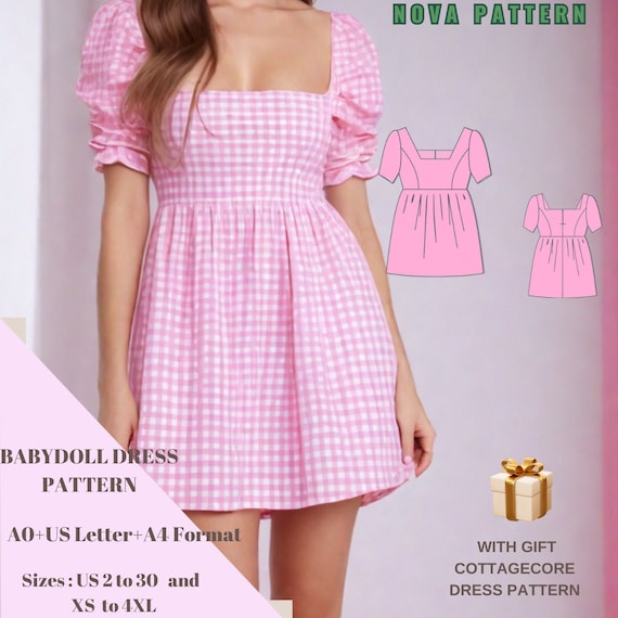 empire waist babydoll dress pattern Babydoll Dress Sewing Pattern A Line Frill V Neck – Rosys Patterns main image 0