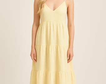 Patrón de costura para vestido veraniego de lino con capas: estilo bohemio hasta los tobillos con escote en V (patrón en PDF)