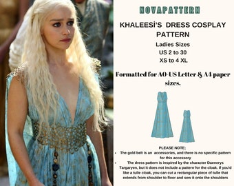 Khaleesi Cosplay pattern,Game of Thrones Daenerys Dress-medieval fantasy dress Sewing Pattern,Ladies Size ( US2 to 30 )-EU(XS to 4XL)