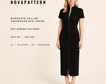 Cheongsam Dress Sewing Pattern: Vintage Mandarin Collar (US2-30) (PDF Pattern)