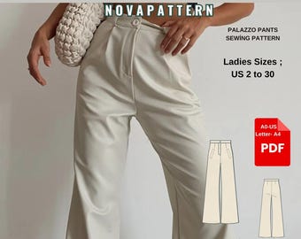 Palazzo Pants Sewing Pattern | Wide Leg Trousers for Women | High Waist Linen Pants | Easy PDF Sewing Pattern | Minimalist Outfit