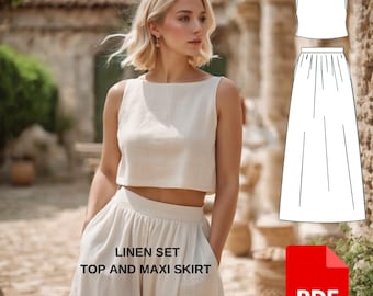 Linen Crop Top and Maxi Skirt Sewing Pattern (PDF Pattern)