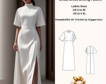 Bridal Gown Maxi Dress Sewing Pattern,range of size options US 2 to 30 and XS to 4XL,Suitable A0- A4-US Letter paper format