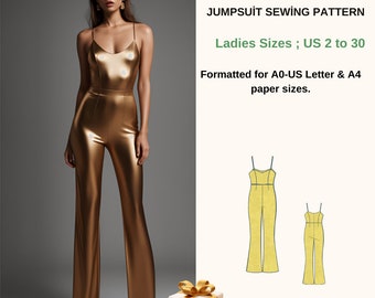 Formal Jumpsuit Sewing Pattern|Dungaree Pattern | Womens Jumpsuit Pattern | US 2 to 30 |XS to4XL | Our collection includes plus-size options