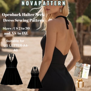 Patrón de costura para vestido de hada con escote halter y espalda abierta, talla de mujer: EE. UU. 2 a 30 // XS a 4XL /// Tamaños de papel para formularios Carta-A4-A0 - Descarga inmediata