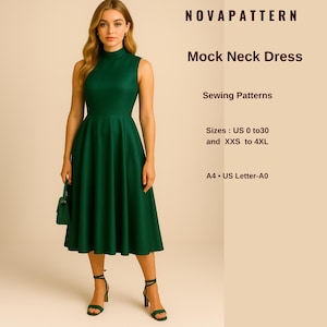 Patrón de costura para vestido de hada de cuello alto, tallas de mujer: EE. UU. 2 a 30 // XS a 4XL // Tamaños de papel para formularios Carta-A4-A0