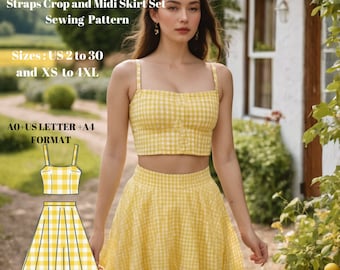 Cottagecore Crop Top & Midi Skirt Sewing Pattern: US 2-30 (PDF)