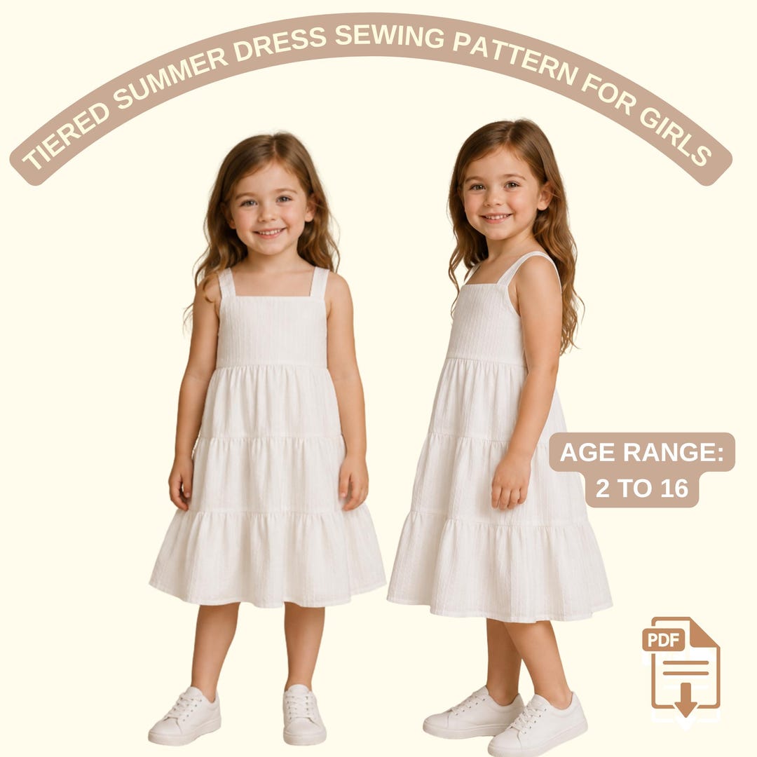 Tiered Summer Dress Sewing Pattern for Girls | Sleeveless Ruffle Midi ...