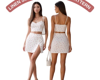 Top and Skirt Set Sewing Pattern | Summer Two Piece Outfit PDF | Crop Top with Slit Mini Skirt | A4 US Letter Pattern