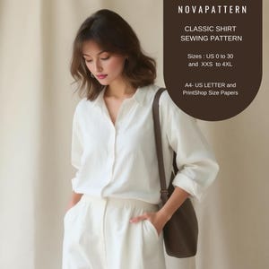 Patrón de blusa y camisa vintage clásica, camisa formal de oficina, tallas A0-A4-carta; EE. UU. 2 a 30 (nuestra colección incluye opciones de tallas grandes)
