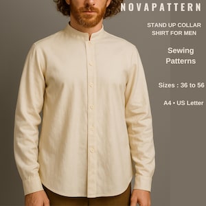 Stehkragen Renaissance Shirt Schnittmuster, Stehkragen Button Up Shirt PDF Pattern, Minimalistisches Leinen Top, Größen 36-56, A4 US Letter
