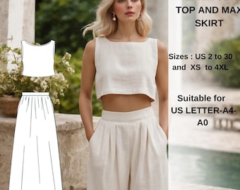 Mönster för linne-crop top och maxi kjol (PDF-nedladdning)