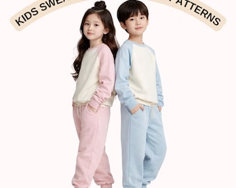 Kids Sweatsuit Set Sewing Patterns, Unisex Sweatshirt and Jogger Pants PDF Pattern, Ages 2–16, Cozy Loungewear Outfit, A4 US Letter Sizes