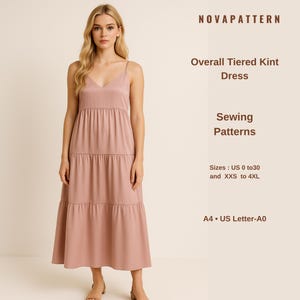 Linen Ankle Lenght Tiered Dress Sewing Pattern,Straps V neck, Sleeveless Boho Summer Dress with Pockets, Gathered Waist,Sundress Pattern