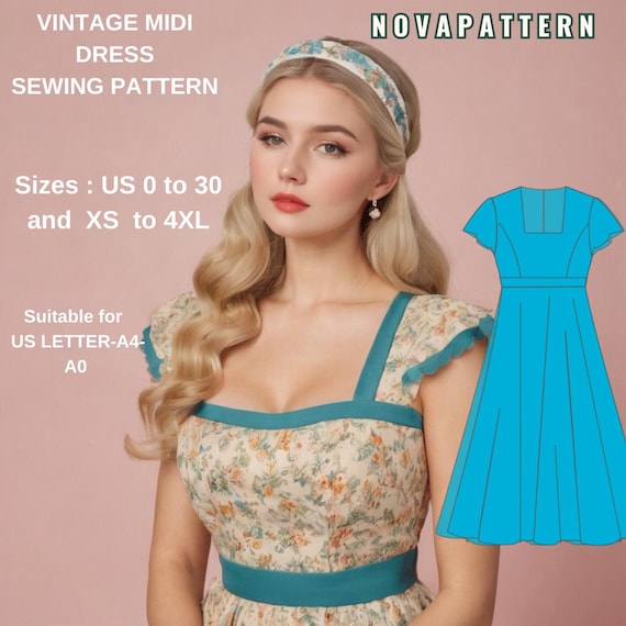 knee length dresses for ladies Square Neck Midi Polka Dot A-Line Dress main image 0