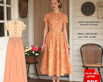 Two Piece Skirt and Blouse Sewing Pattern | Puff Sleeve Top and High Waist Maxi Skirt | Linen Co-ord Set | PDF Pattern A4 A0 US Letter