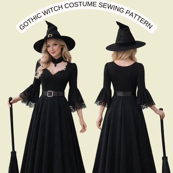 Gothic Witch Costume Sewing Pattern | Halloween Dress & Hat Set | Victorian Witch  Outfit | Cosplay Costume PDF Sewing Pattern - Etsy