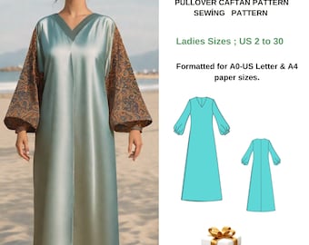 Pullover Caftan Pattern,Tunic Sewing Pattern// Suitable for A0- A4 -US Letter// US 2 to 30 and XS to 4XL