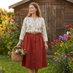 Cottagecore Button Down Midi Skirt Sewing Pattern • Women’s Gathered Waist Skirt PDF • Linen Skirt Pattern • A4 US Letter A0