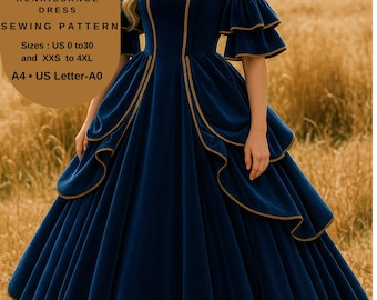 3 Tiers Renaissance Dress Sewing Pattern | Medieval Princess Gown | PDF Costume Pattern | A4, A0 & US Letter