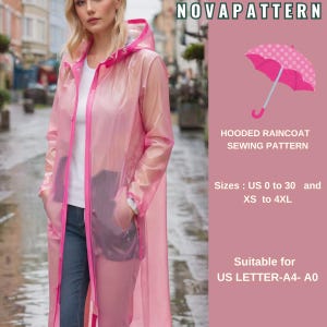 Raincoat Sewing Pattern: Hooded Front Zipper Jacket (XS-4XL) (PDF Pattern)