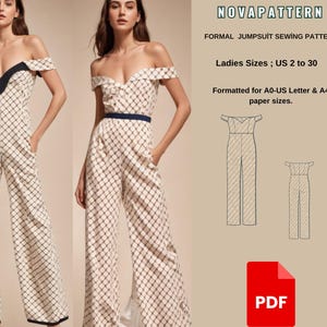 Off Shoulder Formal Jumpsuit Sewing Pattern: US 2-30 (PDF Pattern)