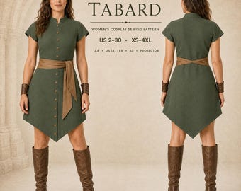 Medieval Tabard Sewing Pattern, Women’s Fantasy Ranger Tunic PDF, Renaissance Cosplay Costume