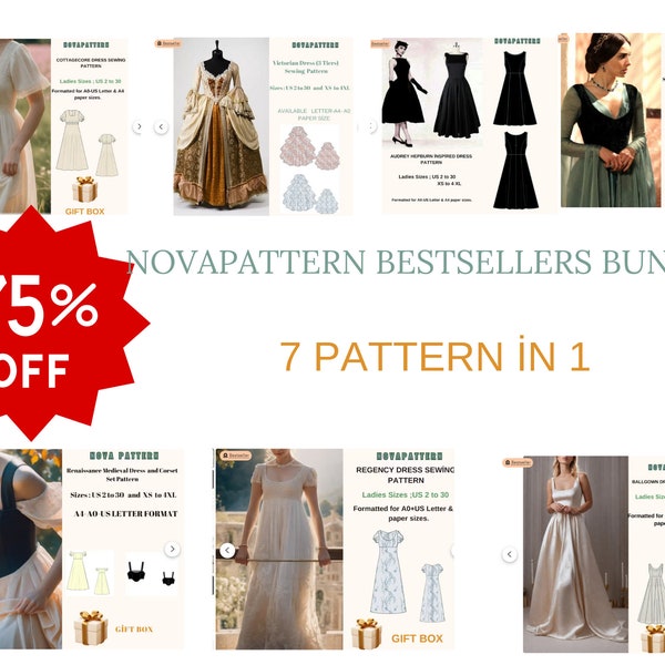 Bestsellers sewing pattern bundle,7 pattern in 1 -Suitable for US LETTER-A4 AND A0 Format