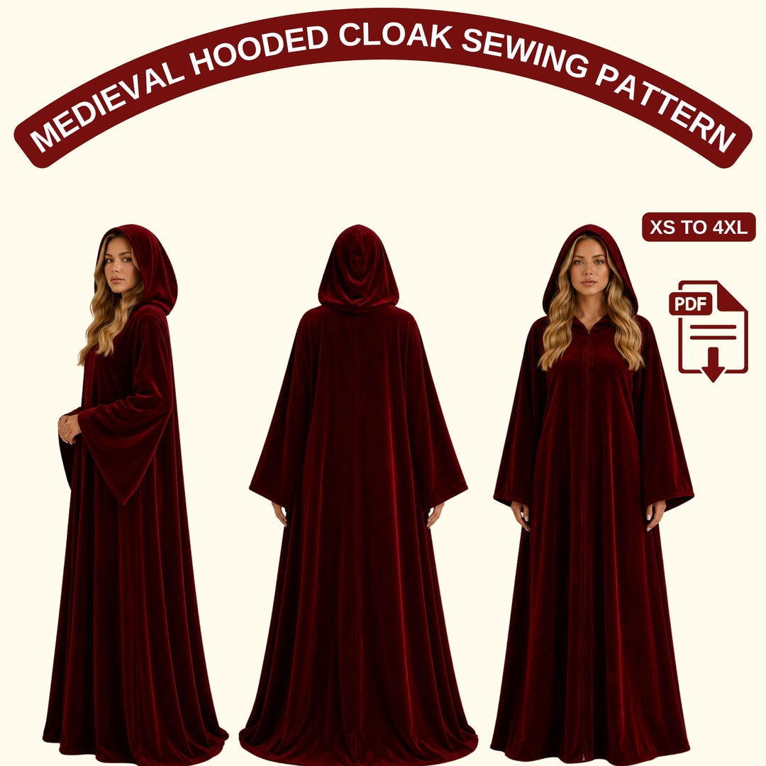 Medieval Ruana Cloak Pattern Medieval Cloak Sewing Pattern | Hooded Maxi Cape | Renaissance Fantasy ...