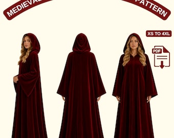 Medieval Cloak Sewing Pattern | Hooded Maxi Cape | Renaissance Fantasy Cosplay Cloak | PDF Pattern A4 A0 US Lettertern)