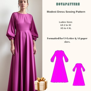 Modest Maxi Dress Bishop long sleeve pattern|Renaissance,Medieval Dress|celtic dress|Ankle dress,Evening Gown,İncluded free sewing pattern