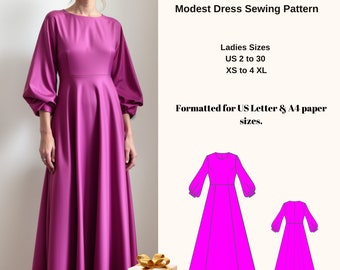 Modest Maxi Dress Bishop long sleeve pattern|Renaissance,Medieval Dress|celtic dress|Ankle dress,Evening Gown,İncluded free sewing pattern