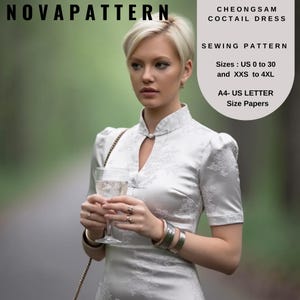 China Cheongsam Dress Sewing Pattern,Chinese Vintage Dress,Tea Ceremony,Chinese Qipao Sewing Pattern| Mandarin Neck