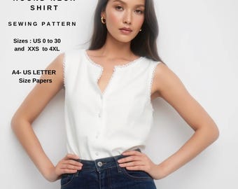 Patrón de costura para blusa de cuello redondo: tallas US 2-30, A4-Carta (patrón en PDF)