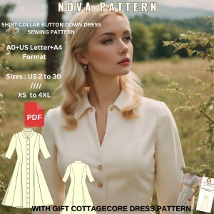 1950s Vintage Style Dress Sewing Pattern: Button Down (A4/A0/US Letter) (PDF)