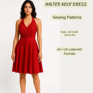 Naaipatroon jurk met halternek | Zomerjurk met open rug | Fit & flare-jurk | Mouwloze cocktailjurk | Elegant pdf-naaipatroon